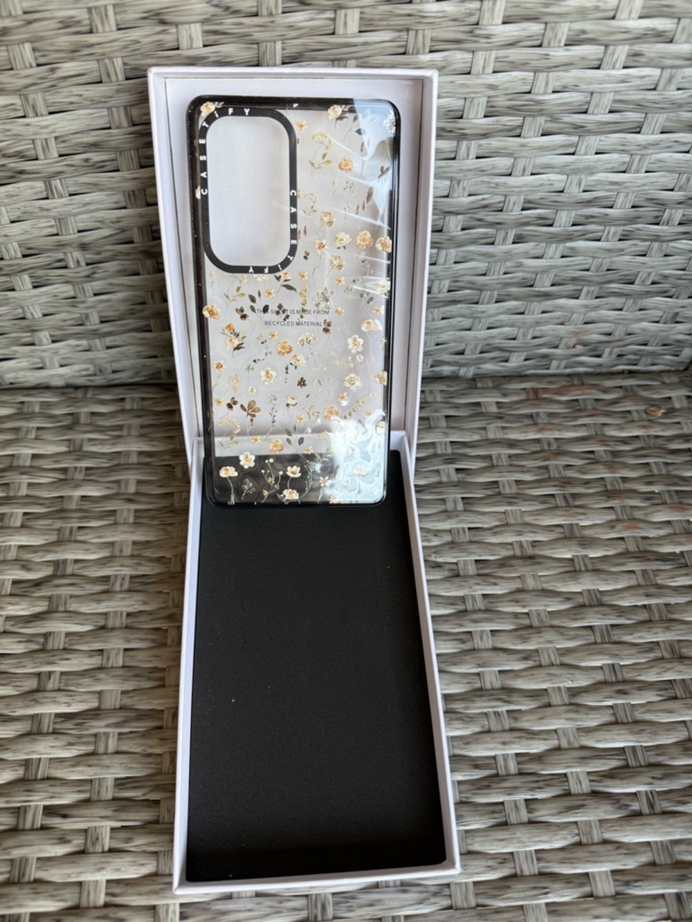 Casetify Black Floral Gloss Phone Case with White Logo Box for galaxy s25